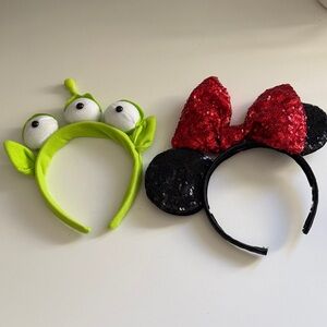 Disney Kids Alien Eye Headband in Lime Green & Minnie Sequin Ears with Red Bow